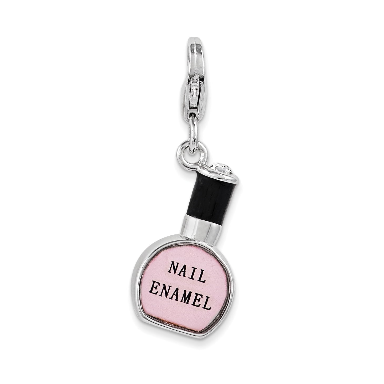 Sterling Silver Amore La Vita Polished 3-D Enameled Nail Bottle Charm Pendant with Fancy Lobster Clasp