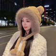 thumbnail image 3 of Gorro de felpa con orejas de oso lindo de estilo coreano para mujer, protección para las orejas de invierno que combina con todo, punta cerrada, grueso y cálido, gorro Lei Feng, 3 of 5