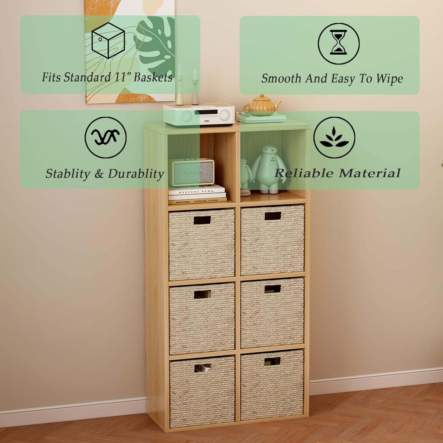 8-Cube Storage Shelf Bookcase - Wooden 4-Tier Floor Standing Open Bookshelf, Modern TV Stand up to 55 Inchs for Home and Office, Black