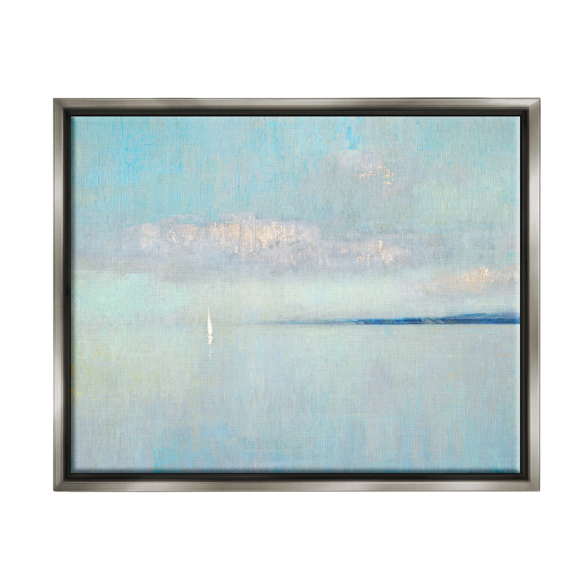 Stupell Industries Atmospheric Cloudy Ocean Scenery Lone Sailboat Floating Painting Luster Gray Floating Framed Canvas Print Wall Art, Design by Katie Swatland
