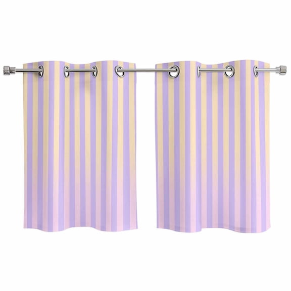2 Panels Kitchen Tier Curtains 39 Inch Length, Yellow Pink Stripe Grommets Window Treatment Curtain, Vertical Striped Gradient Geometric Thermal Curtains Drapes for Living Room/Bathroom