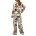 thumbnail image 4 of Funny Christmas Pattern Satin Nightwear Ladies Long Sleeve Button Down Shirt and Pants Suit, 4 of 5