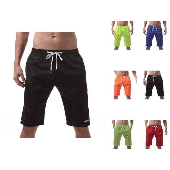 Mens Shorts Casual Summer Elastic Waist Straight Leg Loose Fit Knee Length Beach Shorts with Pockets