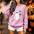 thumbnail image 3 of Alllist Crew Neck Tops for Women Trendy Long Sleeve Pink Halloween Sweatshirt Relaxed Fit Refined Bat Ghost Tops Pink,S, 3 of 4