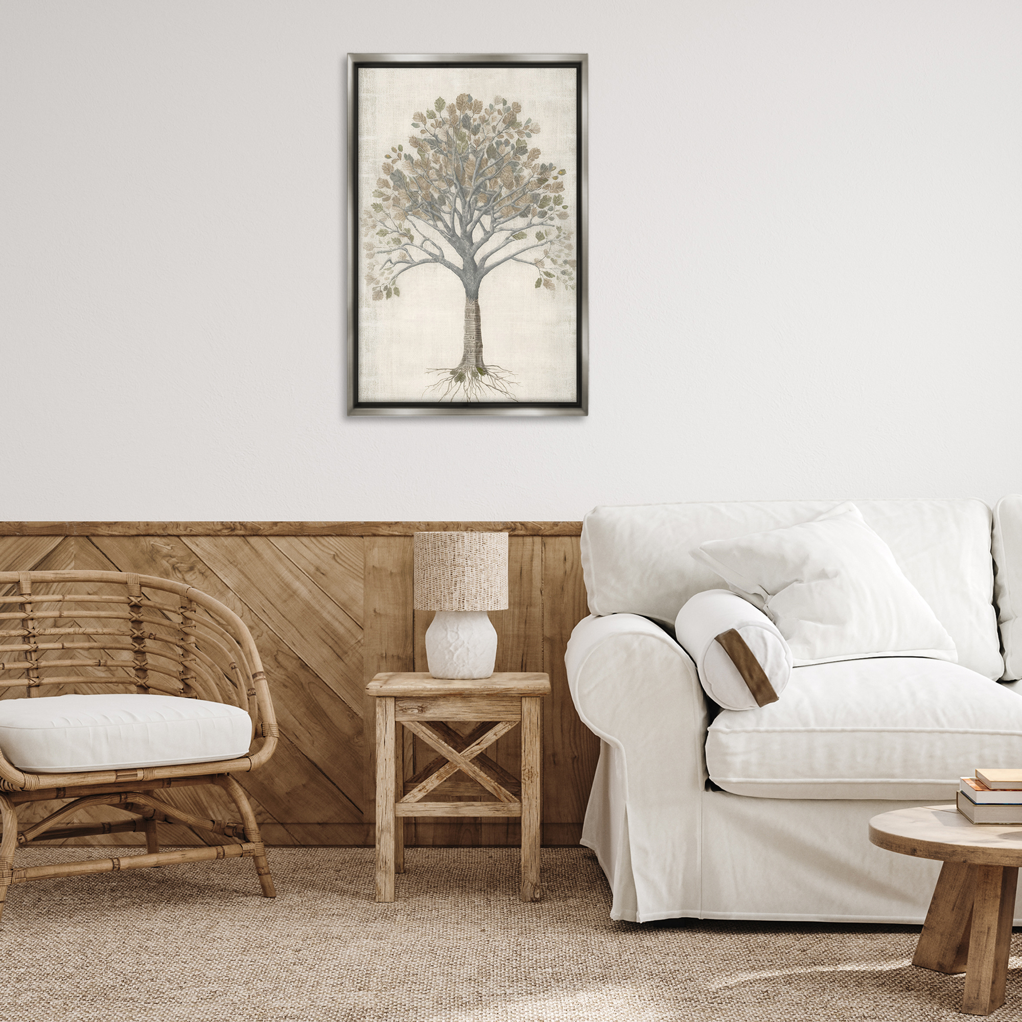 Stupell Industries Wise Tree Impression Botanical & Floral Drawing Gray Floater Framed Canvas Art Print Wall Art, 21 x 31