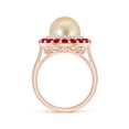 thumbnail image 2 of Angara Golden South Sea Cultured Pearl & Ruby Double Halo Ring in 14K Rose Gold for Women | June Birthstone Jewelry for Her, 2 of 8