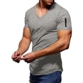 thumbnail image 2 of ZHOGXU Men T Shirts Short Sleeve V Neck Solid Color Zipper Pocket Comfortable Breathable Summer Top For Casual Daily Wear,Grey,M, 2 of 5
