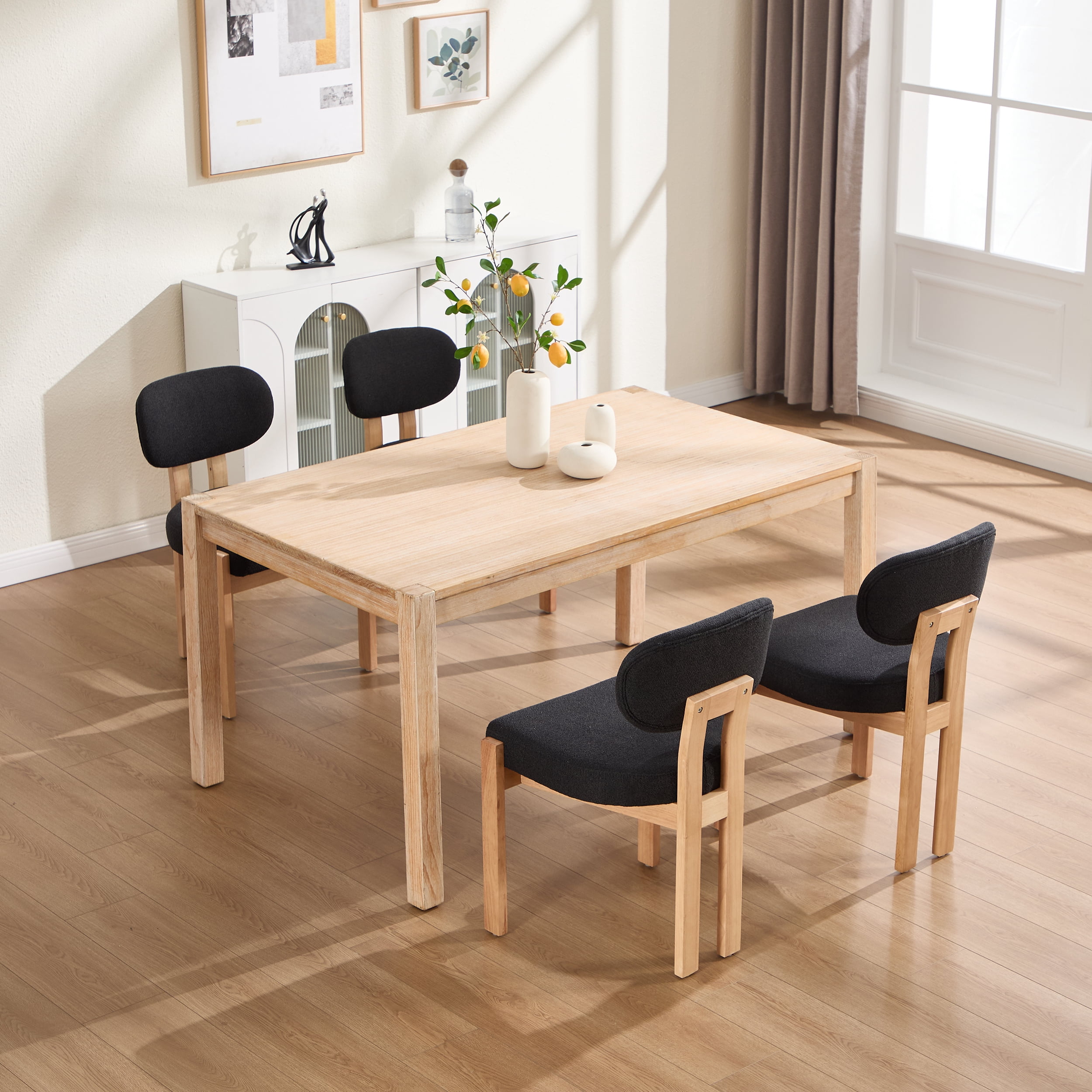 TrumanPick Set of 2 Farmhouse Dining Chairs with Upholstered Seats for Adults - Black Fabric, Solid Rubberwood