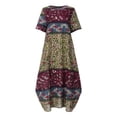 thumbnail image 3 of Womens Dresses Short Sleeve Summer Printed Holiday Bohemian Loose Maxi Casual Dress Green M, 3 of 6
