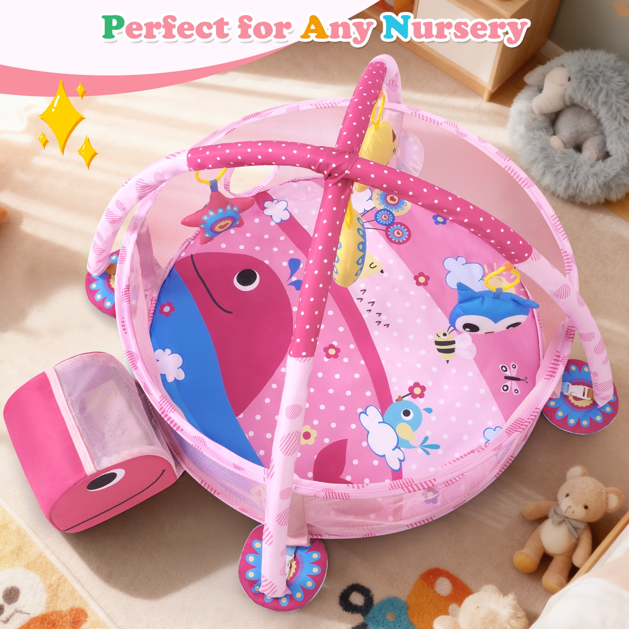 Babyeap 3-in-1 Baby Gym and Play Mat, Baby Activity with Ocean Ball Sensory Toys Gifts, 0-36 Months