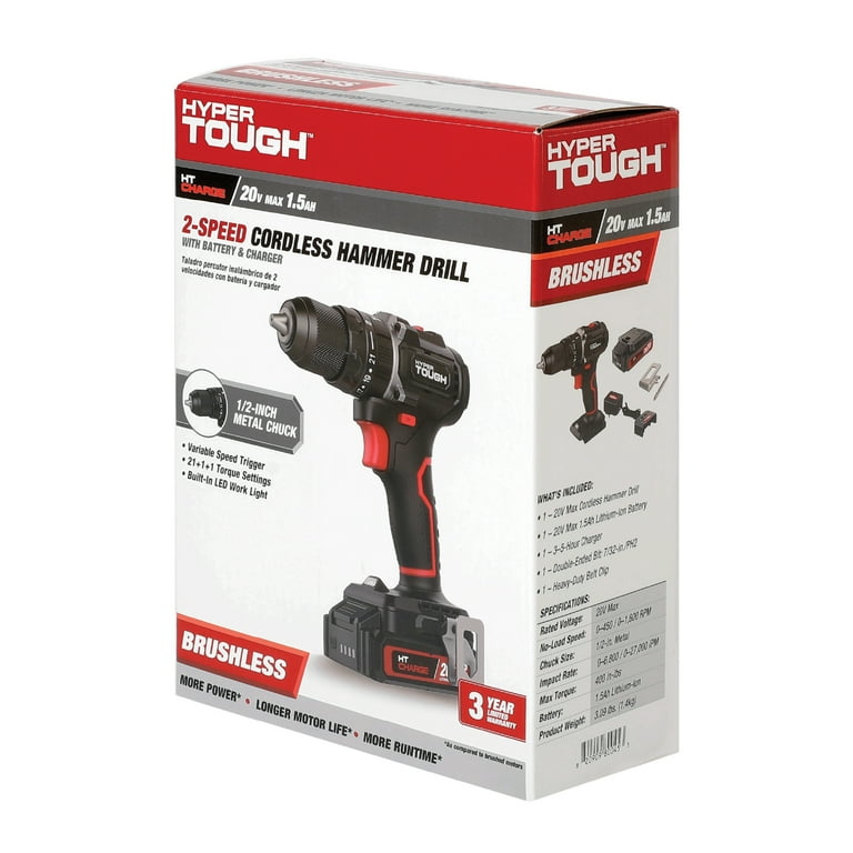 Free Shipping! Hyper Tough 20V Max Brushless Cordless Hammer Drill
