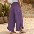 thumbnail image 6 of BLOCLOALO Harem Pants Wide Leg Pants Linen Pants Summer Smocked Waist Ruffle Palazzo Pants Boho Flowy Beach Vacation Pant with High Waisted Pants Cropped Pants Elastic Waist Pants Purple L, 6 of 9