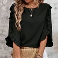 thumbnail image 5 of Timegard Womens Tops Ruffle Half Sleeve Crewneck Loose Comfy Tops Blouse Casual Summer Spring Solid Color, 5 of 7
