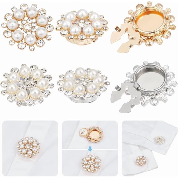 4 Pcs Rhinestone Button Covers Sleeve Buttons Cover Imitation Pearl Rhinestone Cufflinks Button Alloy