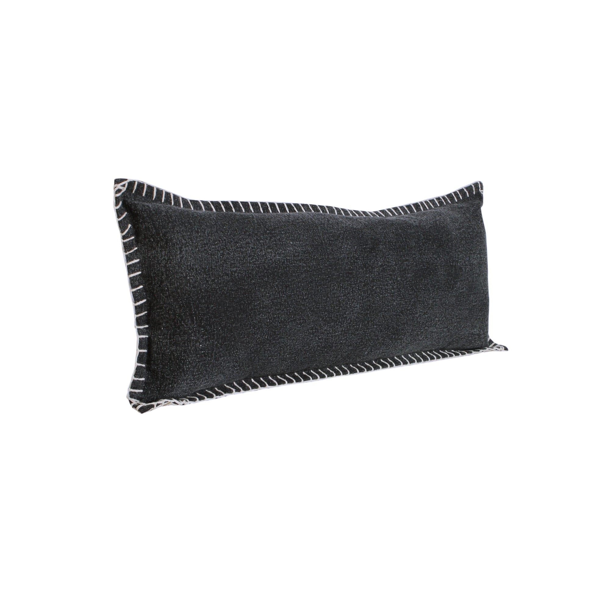 Laddha Home Designs Handwoven Solid Flanged Border Cotton Throw Pillow Cover - 36" - Black