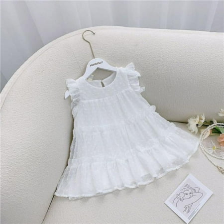 

Bullpiano Baby Gils Lace Butterfly Wing Dresses Toddler Fluffy Lace Chiffon Short Sleeve Princess Dress Tutu Party Dress White Wedding Ski