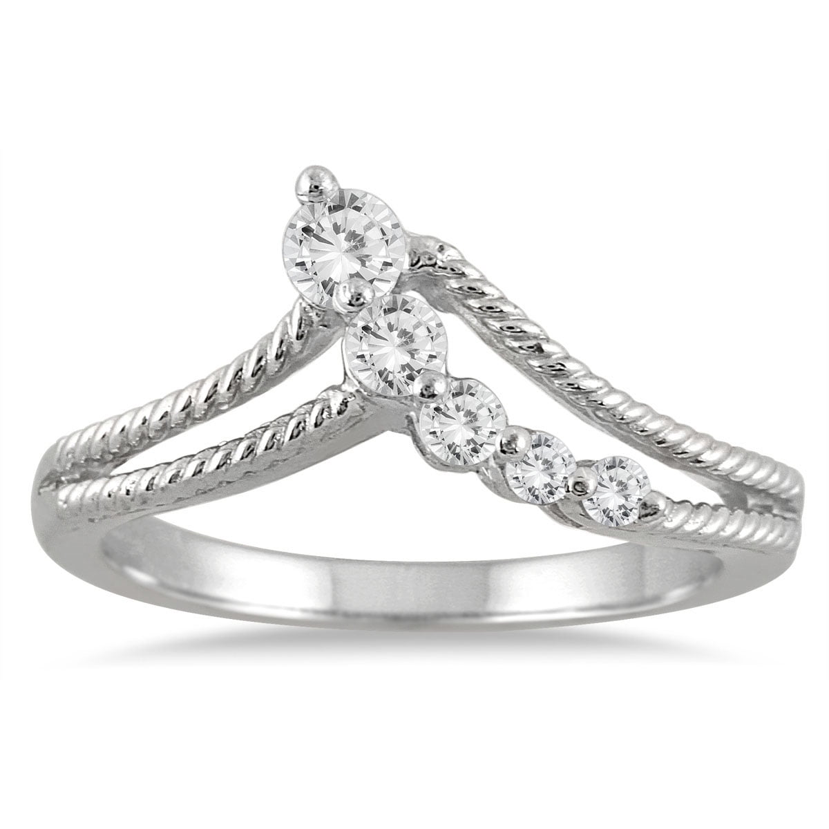 SZUL Women's 1/4 Carat TW Diamond Journey Ring in 10K White Gold (J-K-L  Color, I2-I3 Clarity)