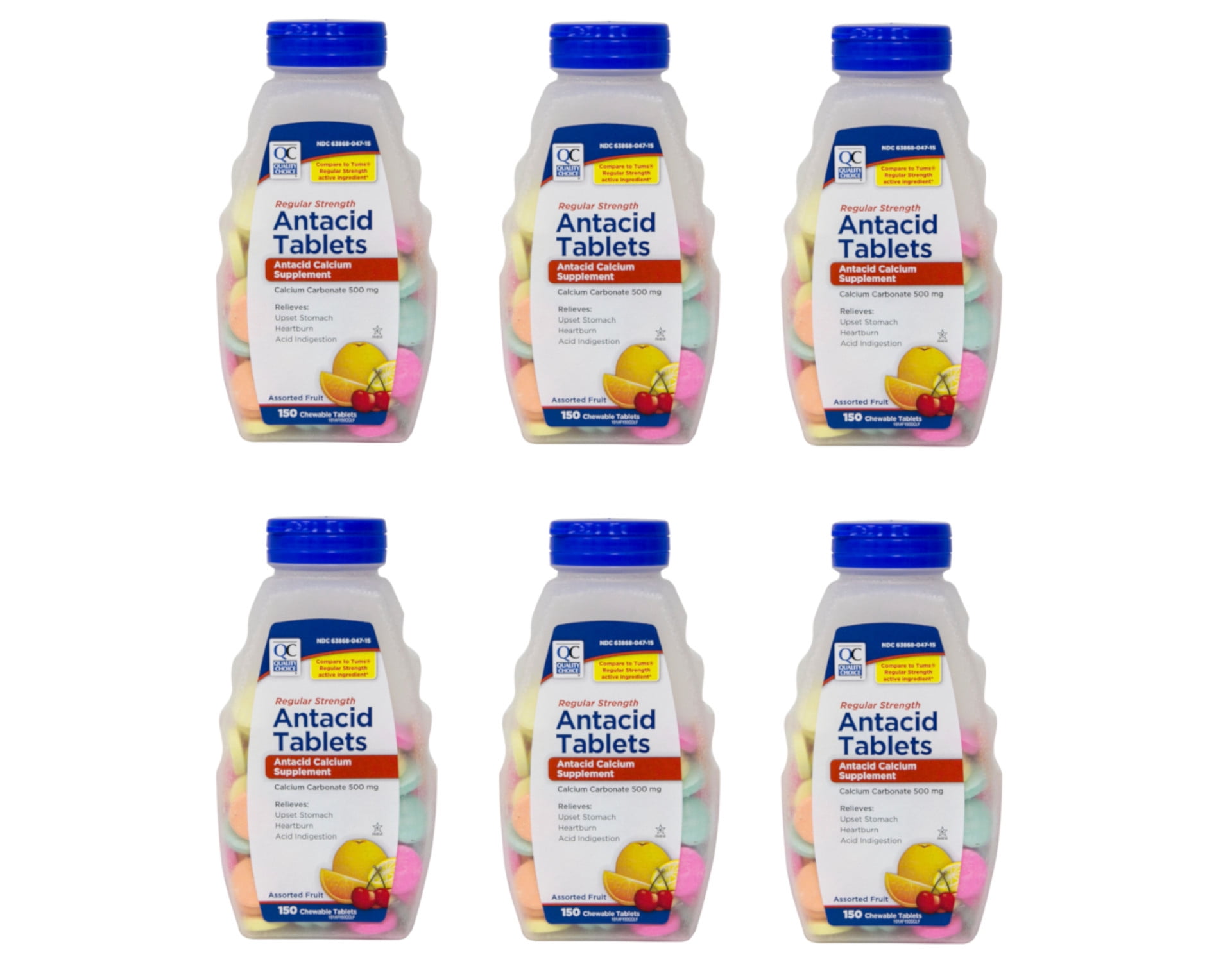 Quality Choice Regular Strength Antacid Tablets Assorted Fruit Flavor, 150 Count - Pack of 6