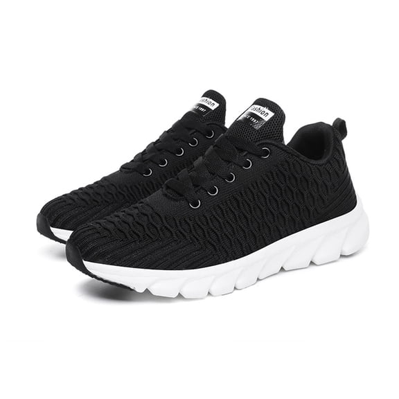 Womens Breathable Flying Woven Sneakers, Lace Up Lightweight Athletic Shoes, Spring Autumn Casual Walking Trainers Black 37