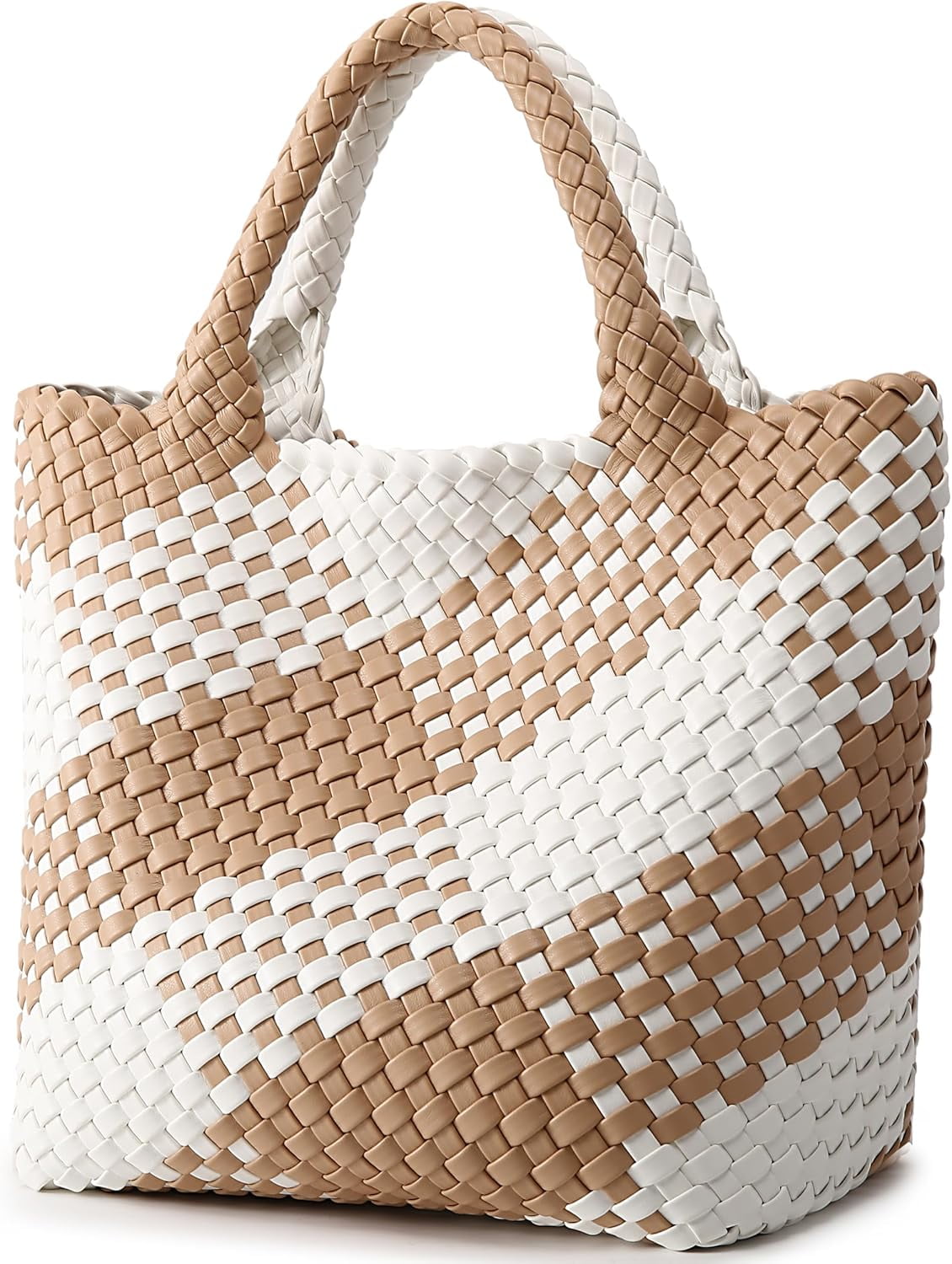 Woven Bag for Women, Vegan Leather Tote Bag Large Summer Beach Travel Handbag and Purse Retro Handmade Shoulder Bag