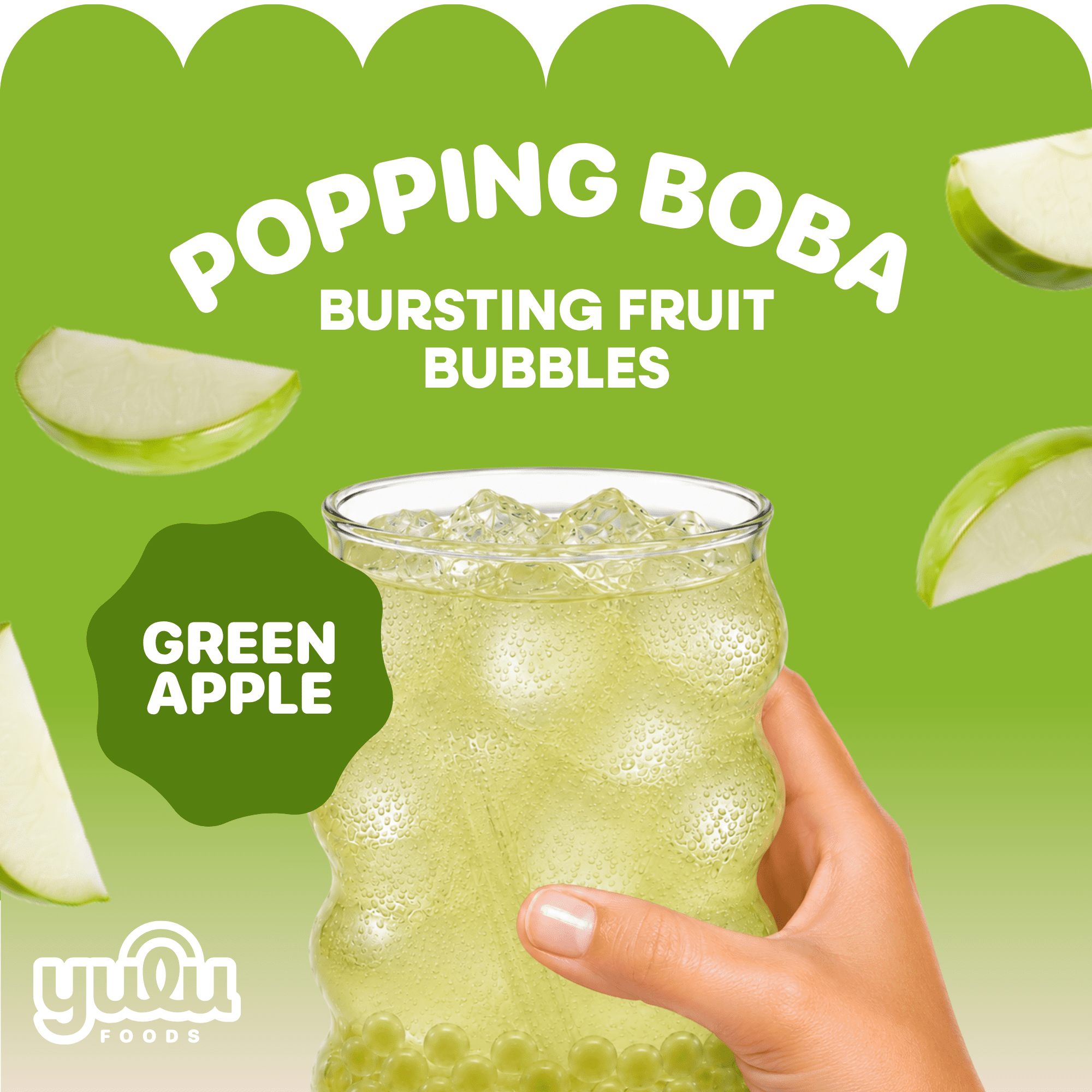 Yulu Foods - Popping Boba - Green Apple  20 Pack - Net Wt 2.2 lb (1KG)