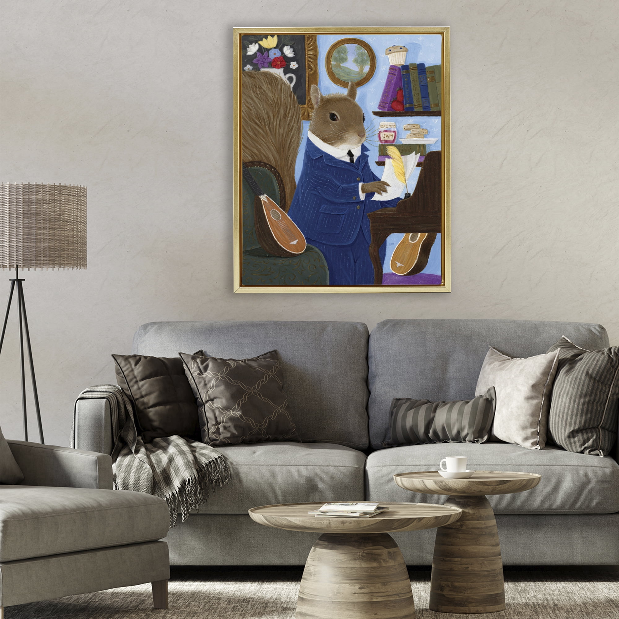 Stupell Industries Gentleman Squirrel Composing Gold Framed Floater Canvas Wall Art, design by Gina Matarazzo