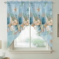 thumbnail image 2 of Beach Coastal Blue Swag Valances for Windows, Kitchen Curtains 36 Inch Length 2 Panels Set, Nautical Shell Starfish Coral Summer Short Curtains for Small Windows Rod Pocket Cafe Curtains 28"x36", 2 of 8