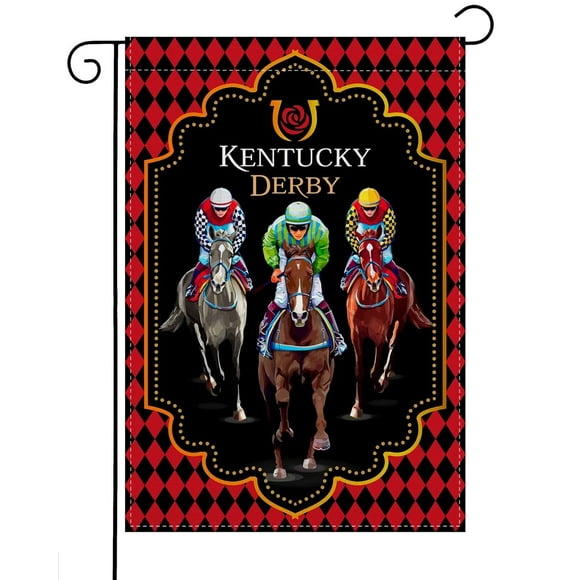 shiyou-Linen Kentucky Garden Flag Double Sided Run for The Roses Decorations Yard Outdoor Decoration Horse Race Decor Horseshoe Horse Game Garden Flag Yard 12.5" X 18"