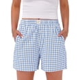 thumbnail image 3 of Fantaslook Plaid Shorts for Women Button Gingham Cotton Shorts Summer Lounge Boxers Beach Shorts with Pocket, 3 of 10