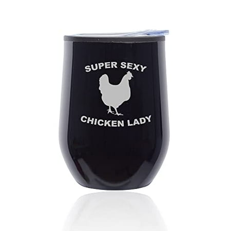 

Stemless Wine Tumbler Coffee Travel Mug Glass with Lid Super Sexy Chicken Lady Funny (Midnight Black)