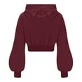 thumbnail image 3 of Cute Cat Ear Hoodie for Women Cropped Pullover Sweatshirt with Long Sleeves and Kangaroo Pocket, Wine Red, 3 of 4