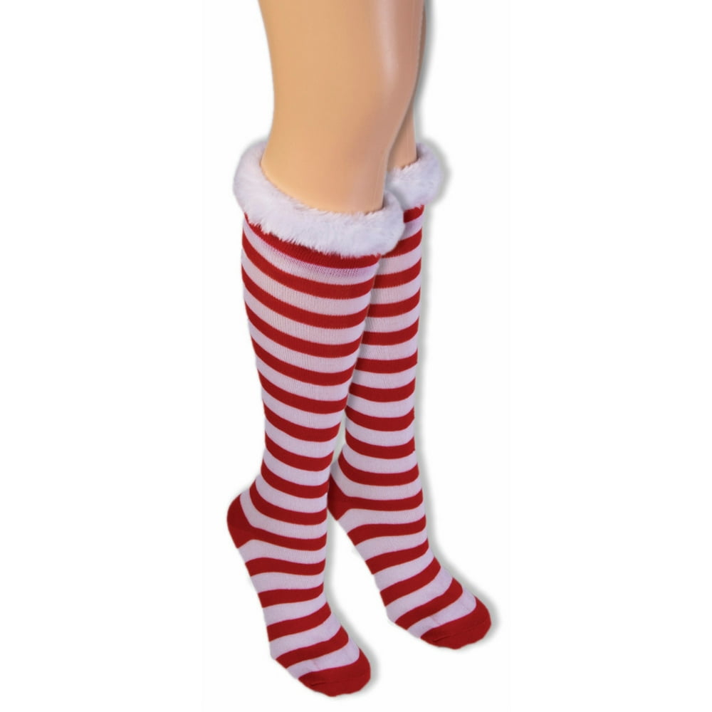 Adult's Christmas Red And White Striped Socks With Trim Costume ...