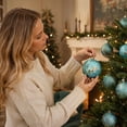thumbnail image 4 of Christmas Ball Ornaments Set of 12, Blue Shatterproof Xmas Baubles with Gold Patterns, Turquoise Tree Decorations in a Gift Box for Holiday Decorating - Style C, 4 of 6