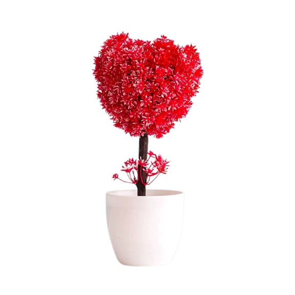 Heart-Shaped Topiary Tree 10 Inch - Artificial Potted with Green Leaves, Small Bonsai for Desktop, Shelf, and Tabletop Home Decor, Indoor Greenery Decoration