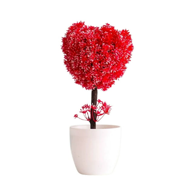 LUXLEVO Heart Shaped Bonsai Mini Potted For Home Desk White Small Ornamental Tabletop Flowers Home