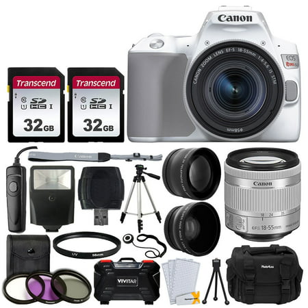 Canon EOS Rebel SL3 Digital SLR Camera (White) + EF-S 18-55mm f/4-5.6 IS STM Lens + 58mm 2X Professional Telephoto & 58mm Wide Angle Lens + 64GB Memory Card + DC59 Case + Tripod + Slave Flash +
