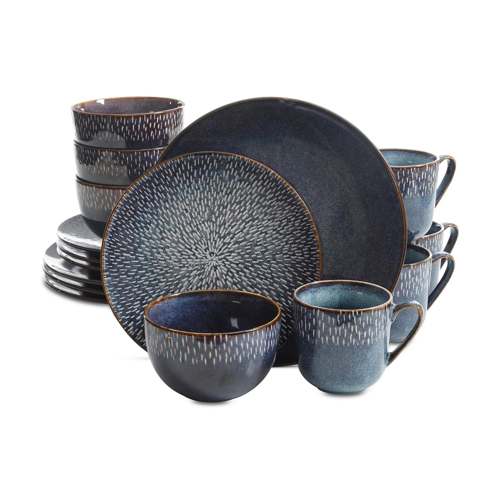 16Piece Double Bowl Dinnerware Set, Cobalt
