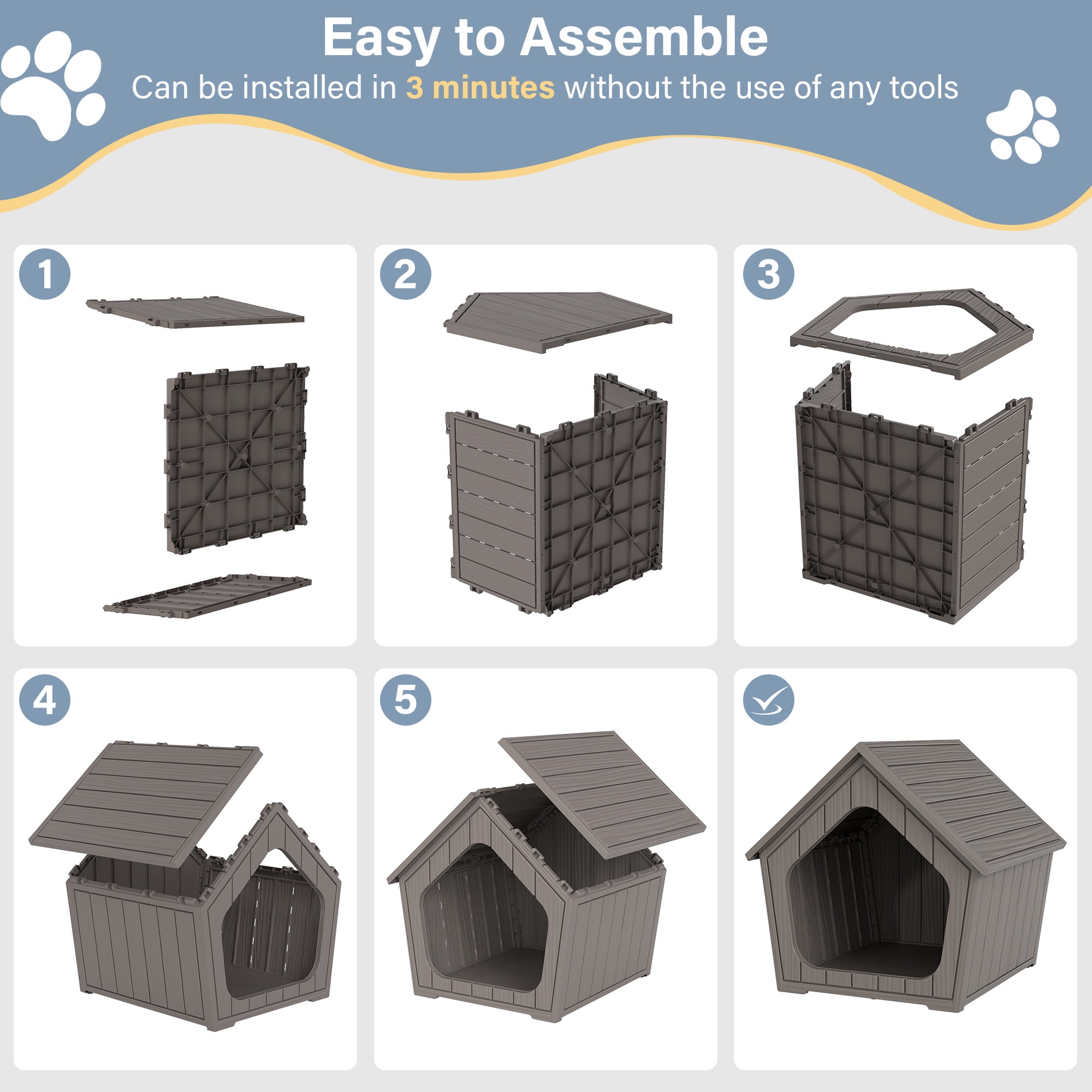 LHBcraft Outdoor Cat House,Weatherproof Resin Cat Shelter for Stray & Feral Cats,Durable All-Season Pet House for Indoor & Outdoor,Gray