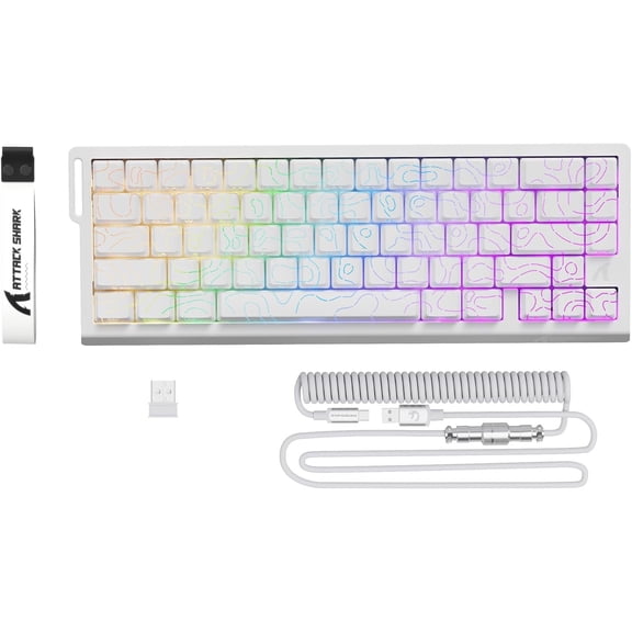 ATTACK SHARK X68PRO HE Rapid Trigger Gaming Keyboard with Coiled Cable - 8KHz Polling Rate, Actuation Point Adjustable, Magnetic Switches, PBT Keycaps, RGB Backlight for PC/Mac