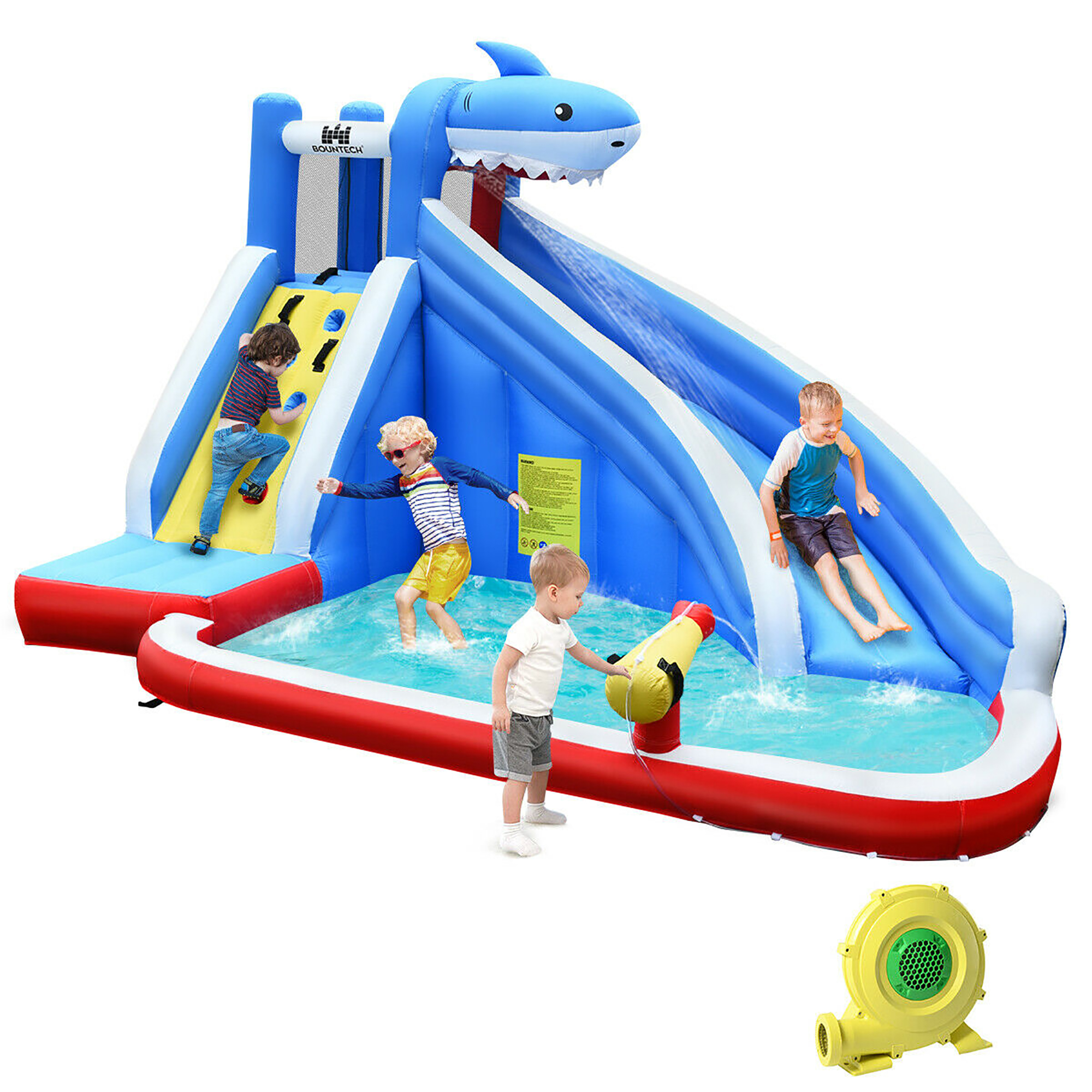 Costway Inflatable Water Slide shark Bounce House Castle Splash Water Pool with 750W Blower