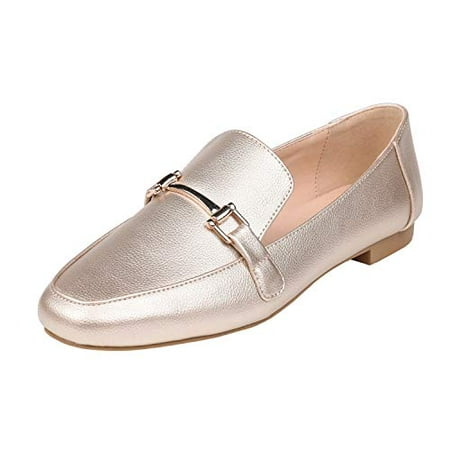

Feversole Women s Fashion Trim Deco Loafer Slippers Light Gold Grain Size 6 M US