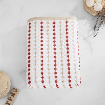 Mainstays Performance Cotton Bath Towel, Super Soft Quick Dry Fade Resistant, Teracotta Dot Pattern