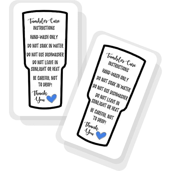 Dark Blue Heart Handmade Tumbler Care Instruction and Cleaning Card Printed  50 Pack  Bulk Tumbler Cards in Box For Vinyl, Glitter, Decals, Crafters, Epoxy, Resin