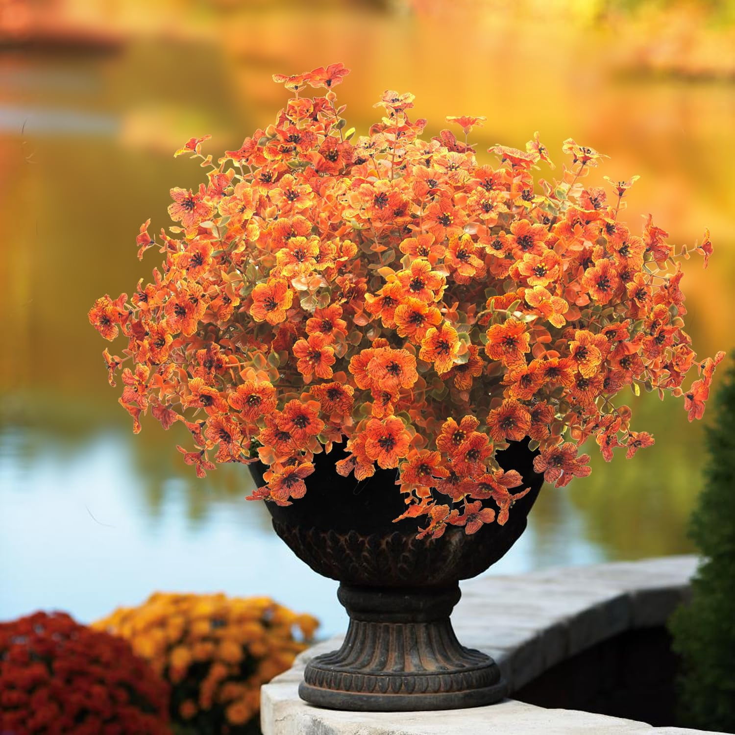 Senya Artificial Fake Plants Flowers for Outdoor Spring Decoration, 16 Bundles Faux Silk Colorful Daisy UV Resistant Realistic