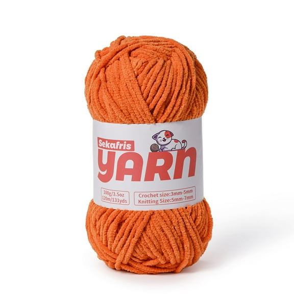 Fluffy Velvet Yarn for Crochet, Chunky Chenille Yarn for Knitting Amigurumi and Blankets, Soft Bulky Yarn 100g/131yds, Orange