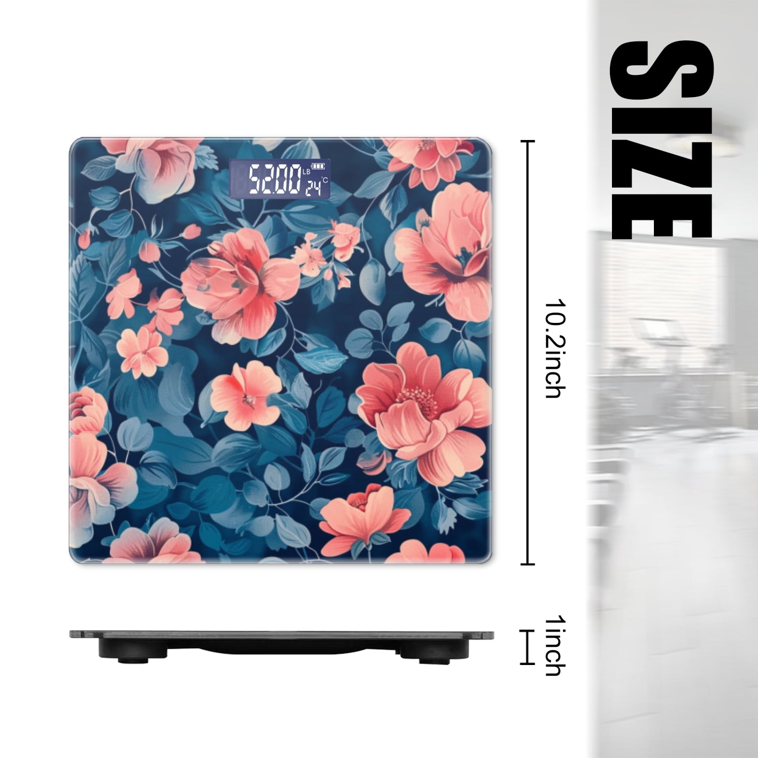 Bathroom Scale, Highly Accurate Digital Body Scale,Precisely Measures Weight up to 400 lbs-Beautiful Flowers Of Vintage Floral Print