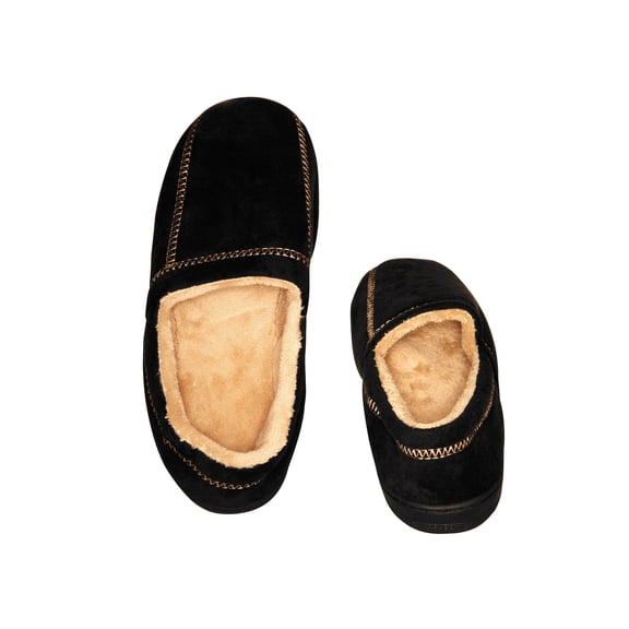 Deluxe Comfort Modern Moccasin Memory Foam Men's Slipper, Size 13-14 – Stylish Microsuede – Long-Lasting Memory Foam – Warm Fleece Lining – Men's Slippers, Black
