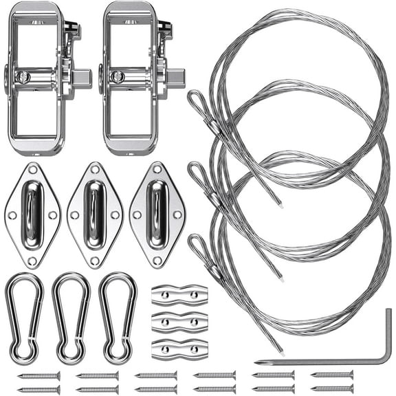Sun Shade Sail Tension Wire Rope Hardware Kit for Triangle Sun Shade Sail Installation Winch Pad Eye 18 Feet Wire Cable Included B