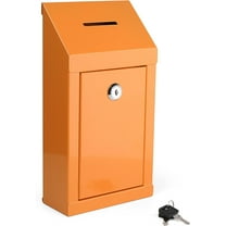 Metal Donation Box Charity Steel Collection Box Office Suggestion Box Secure Box With Top Slot and Lock with Keys Wall Mount with pre drilled holes 10x6x2.5" Key Drop Box for Home OfficeOrange