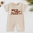 thumbnail image 2 of Duqingm Newborn Baby Boy Summer Outfit Romper Hello I'm New Here Letter Embroidery Short Sleeve Jumpsuit Bodysuit Cute Infant Waffle Clothes(White,0-3 Months), 2 of 4